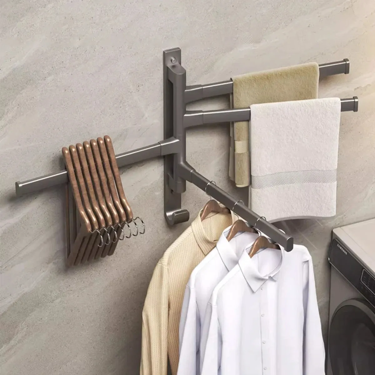 Swivel Towel Rack, Thicken 5-Arm Towel Bar,  Rustproof Swing Out Towel Hanger for Bathroom, Kitchen