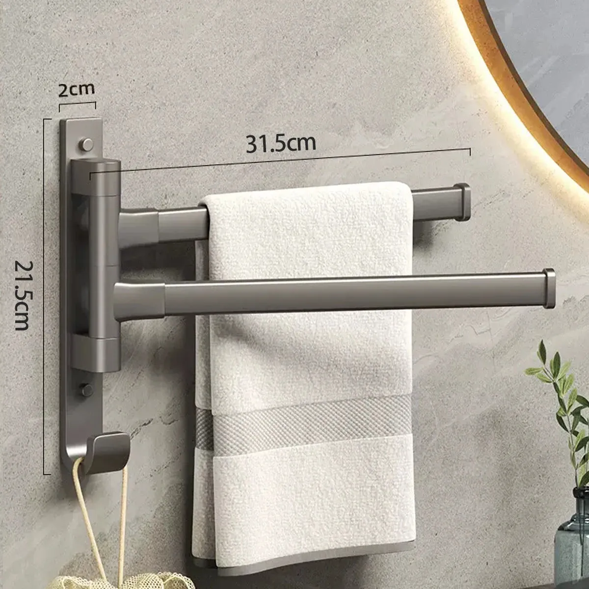 Swivel Towel Rack, Thicken 5-Arm Towel Bar,  Rustproof Swing Out Towel Hanger for Bathroom, Kitchen