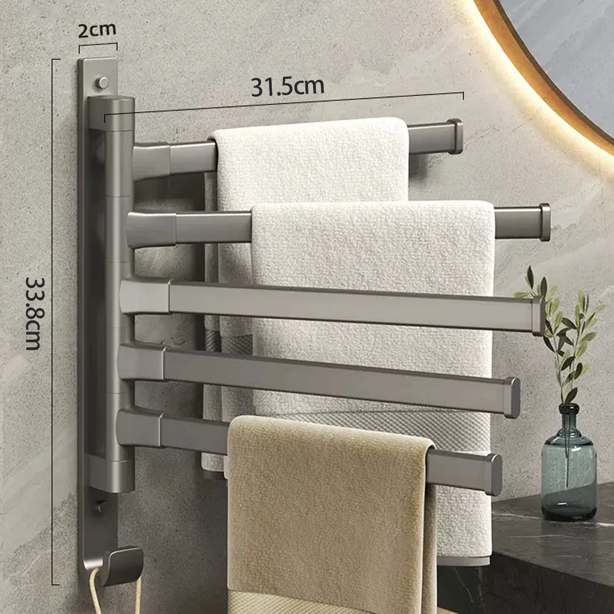 Swivel Towel Rack, Thicken 5-Arm Towel Bar,  Rustproof Swing Out Towel Hanger for Bathroom, Kitchen