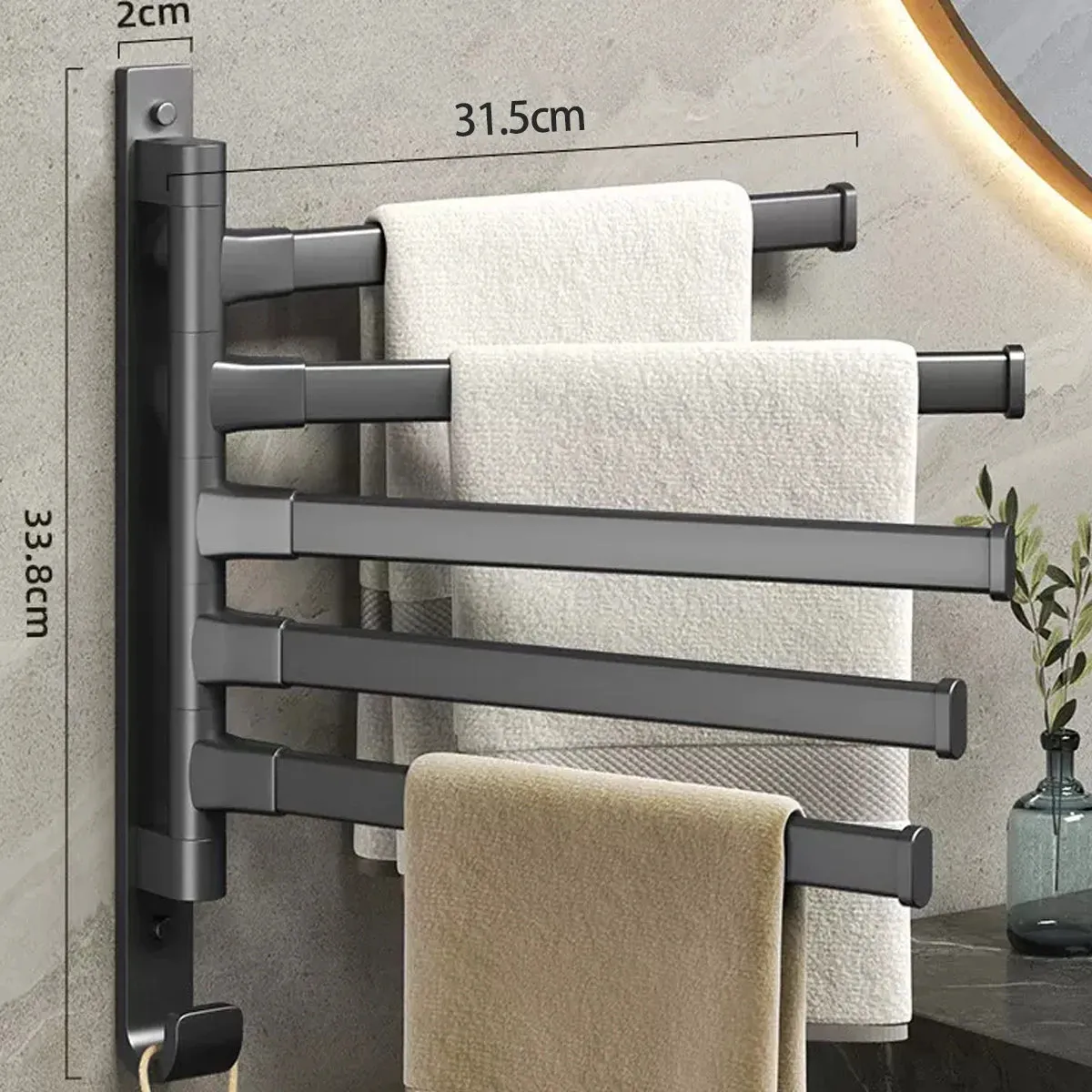 Swivel Towel Rack, Thicken 5-Arm Towel Bar,  Rustproof Swing Out Towel Hanger for Bathroom, Kitchen