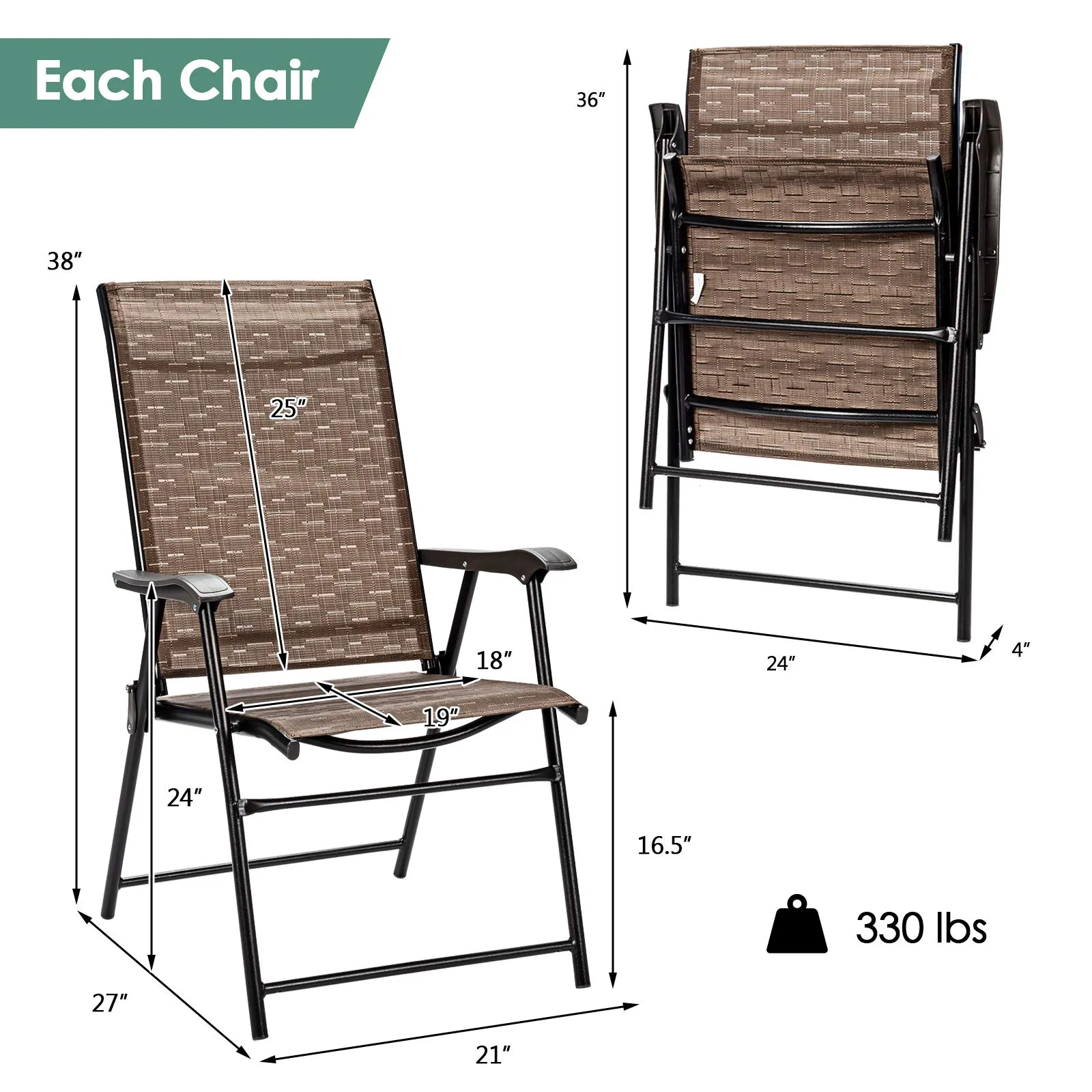 Tangkula 2 Pcs Outdoor Patio Chair Space Saving Stackable Portable Steel Frame