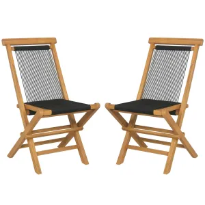 Tangkula 2 Piece Patio Folding Chairs, Solid Teak Wood Dining Chairs with Woven Rope Seat & Back