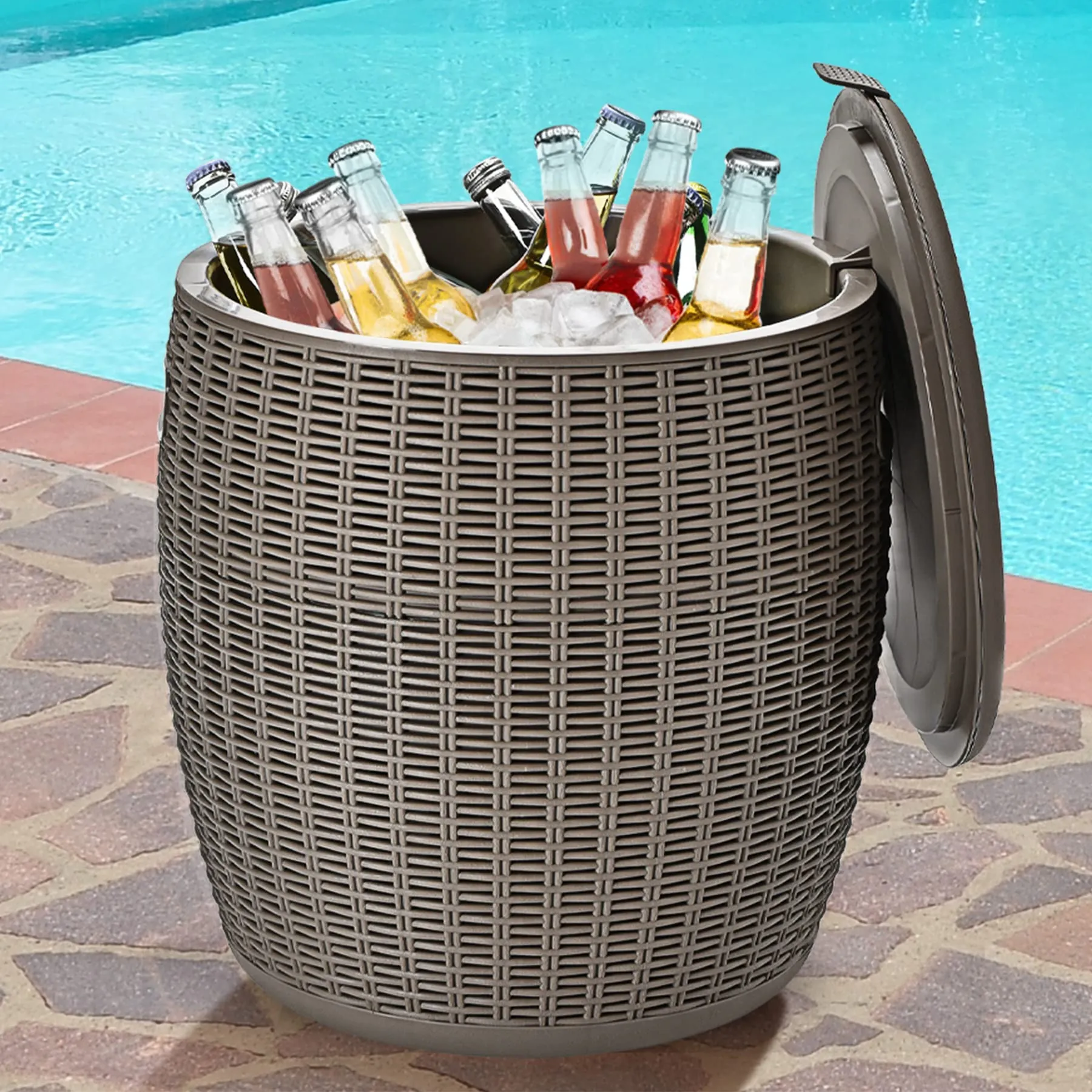 Tangkula 9.5 Gal Cooler Bar, Patio Wicker Ice Cool Bar Table