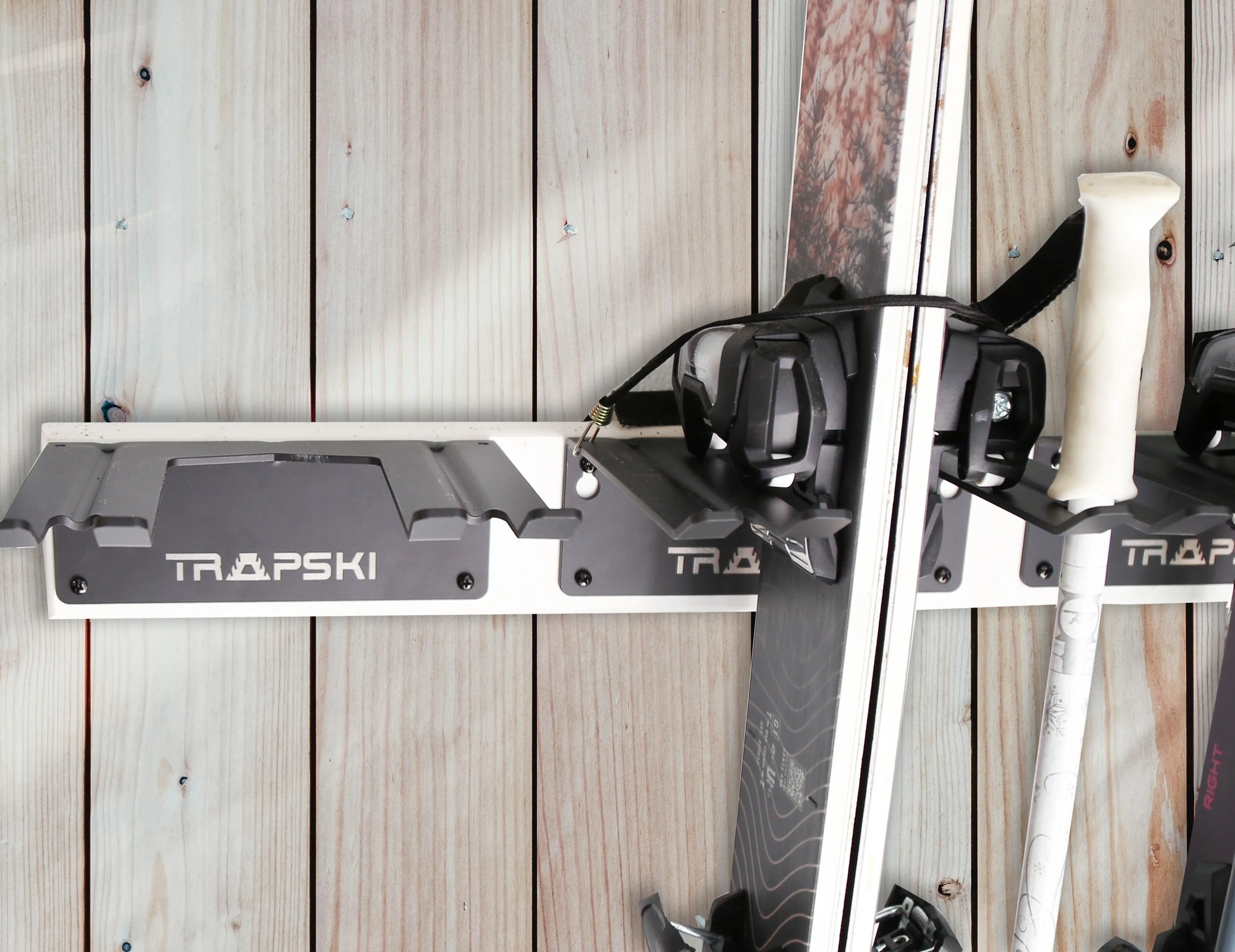 TRAPAWAY Wall Rack  | Garage Organizer for Yard Tools, Gear & Equipment | Holds Skis or Snowboard by Bindings | Aluminum | No Moving Parts to break or pinch points