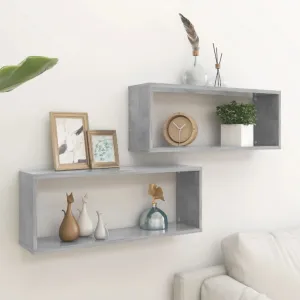 Wall Cube Shelves 2 pcs Concrete Grey 60x15x23 cm Chipboard