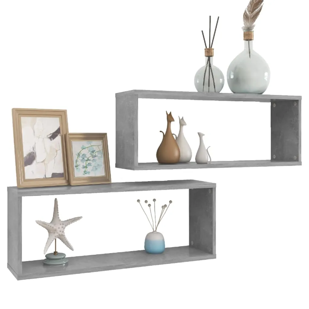 Wall Cube Shelves 2 pcs Concrete Grey 60x15x23 cm Chipboard