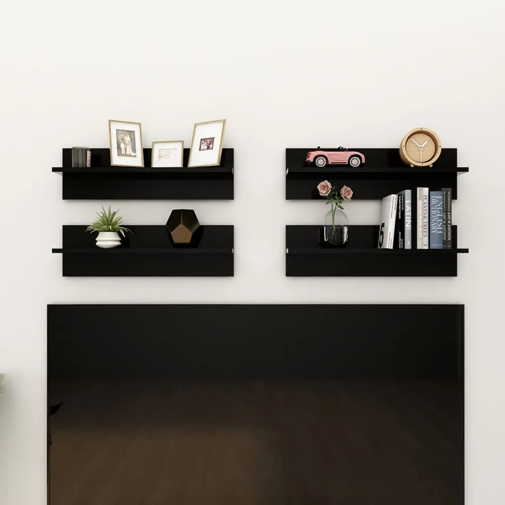 Wall Shelves 4 pcs High Gloss Black 60x11.5x18cm Chipboard