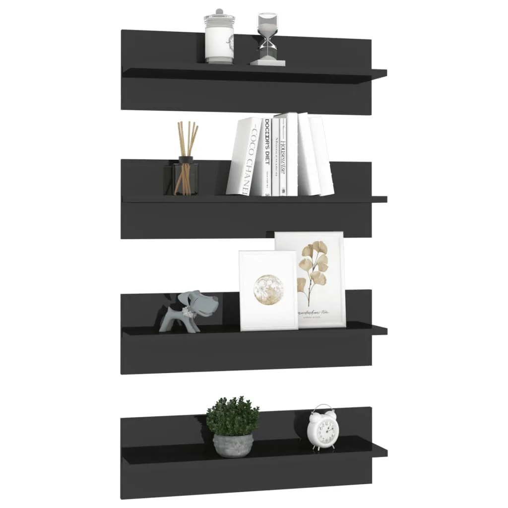 Wall Shelves 4 pcs High Gloss Black 60x11.5x18cm Chipboard