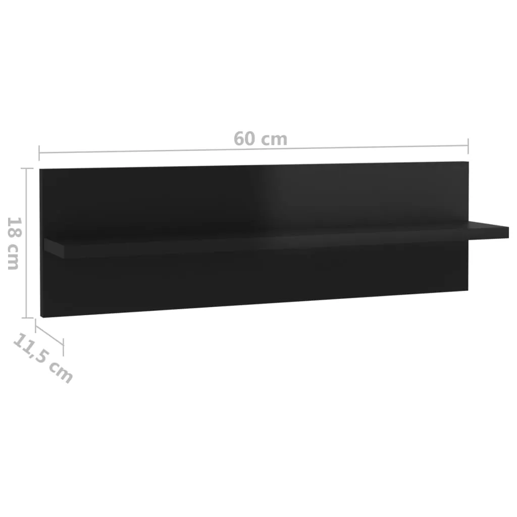 Wall Shelves 4 pcs High Gloss Black 60x11.5x18cm Chipboard