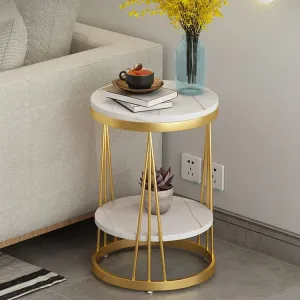 Weston Crafts Side Table Living Room Round Telephone Table Coffee Table Corner Table Bedroom Bedside Table, MDF Table Top and Gold Metal Frame，