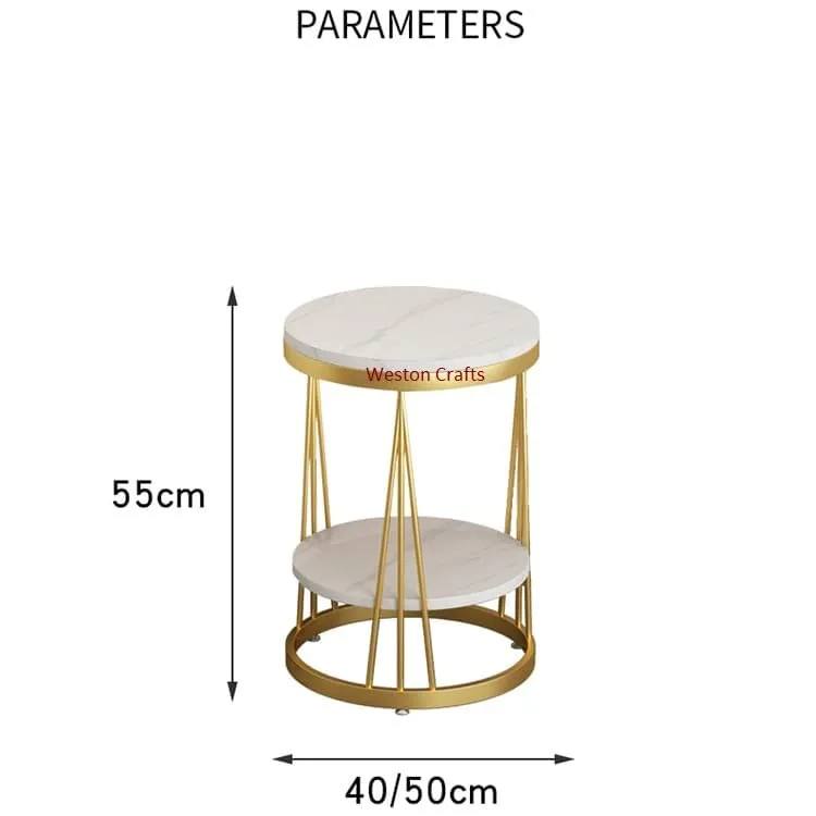 Weston Crafts Side Table Living Room Round Telephone Table Coffee Table Corner Table Bedroom Bedside Table, MDF Table Top and Gold Metal Frame，