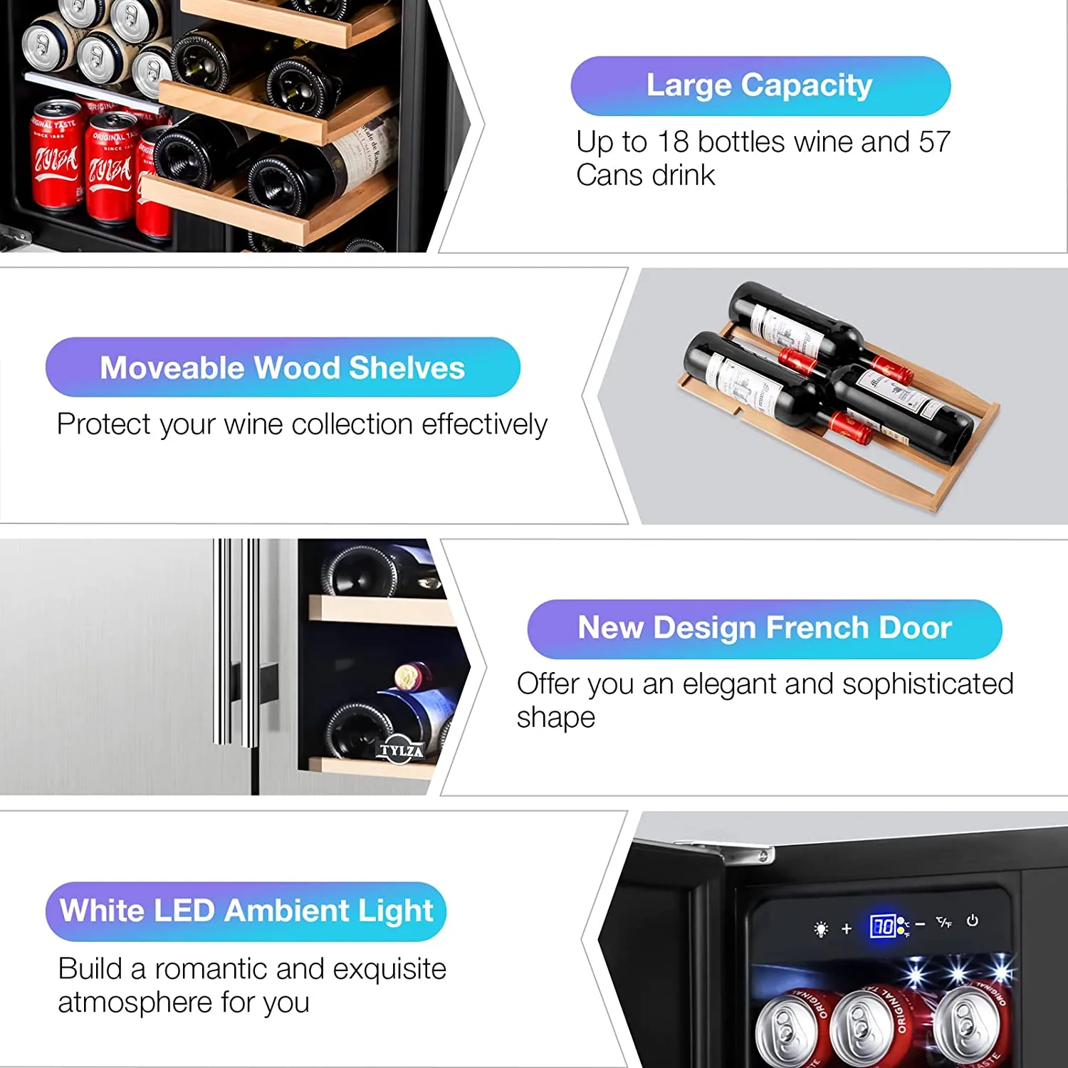 Wine and Beverage Refrigerators,  Stainless Steel Quick Quiet Energy Saving Cooling System