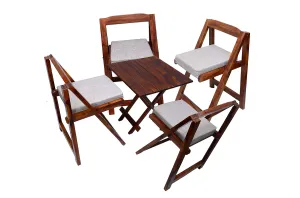 Winntage Furniture Sheesham Wood Patio Table with 4 Cushion Chair Wooden Folding Coffee Table Set for Living Room Garden Balcony Indoor Outdoor Home (Dark Honey Finish) | 1 Year Warranty