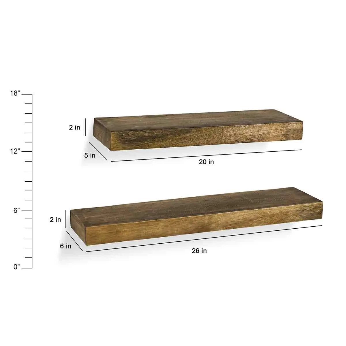 Wood Natural Wall Shelves Set of 2