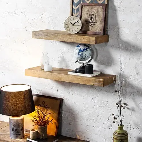 Wood Natural Wall Shelves Set of 2