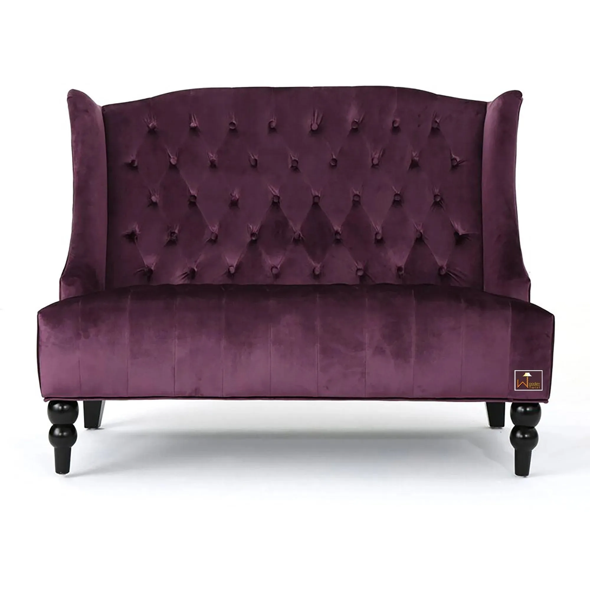 Wooden Twist Aerona Soft Velvet Upholstery Button Tufted Modern Bench With Teak Wood Legs ( Purple )