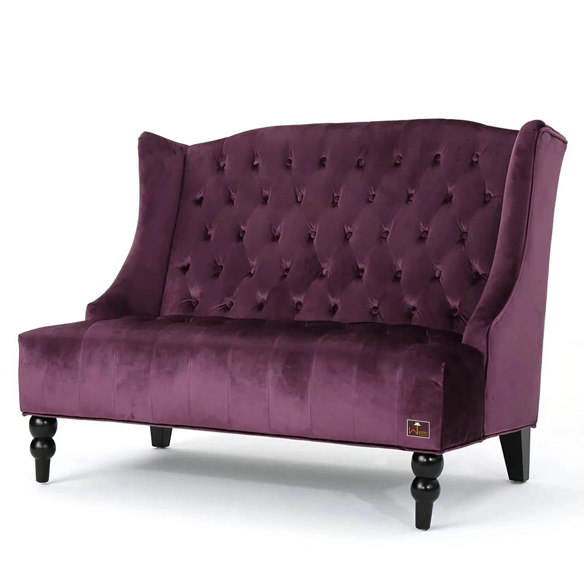 Wooden Twist Aerona Soft Velvet Upholstery Button Tufted Modern Bench With Teak Wood Legs ( Purple )