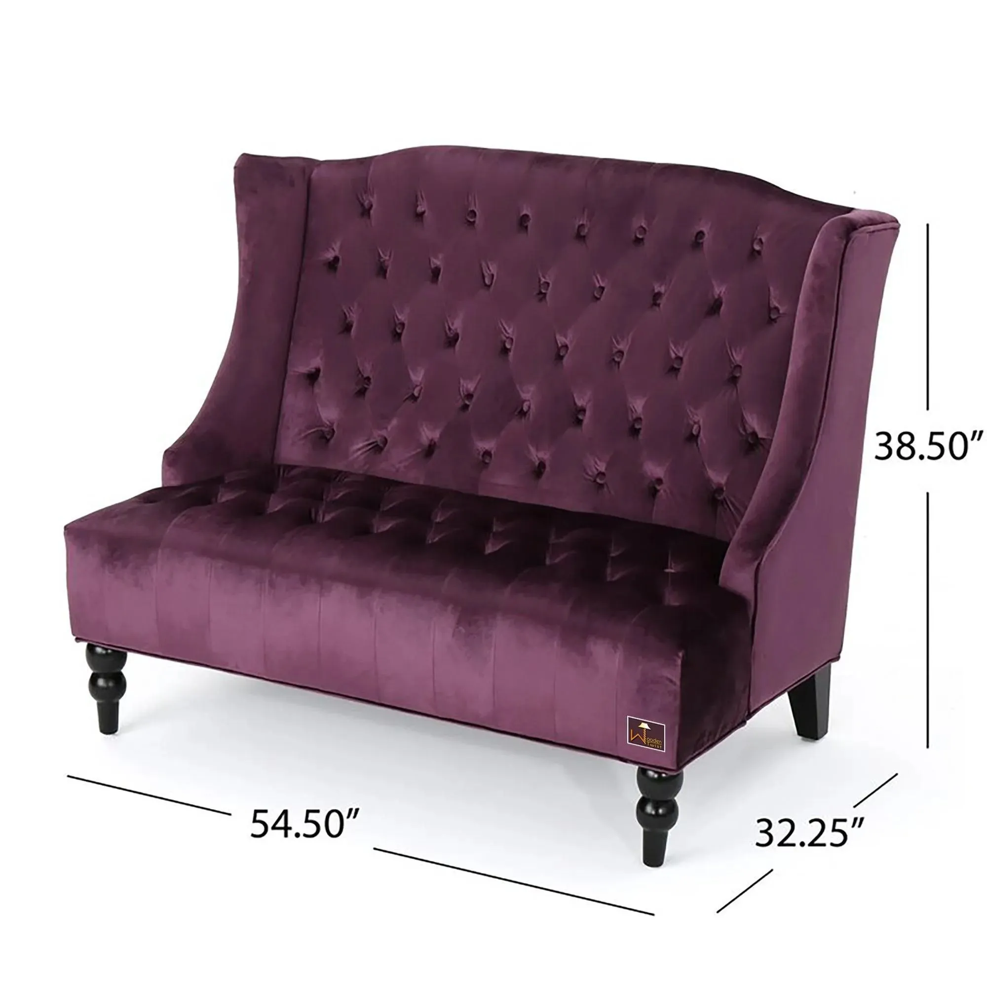 Wooden Twist Aerona Soft Velvet Upholstery Button Tufted Modern Bench With Teak Wood Legs ( Purple )