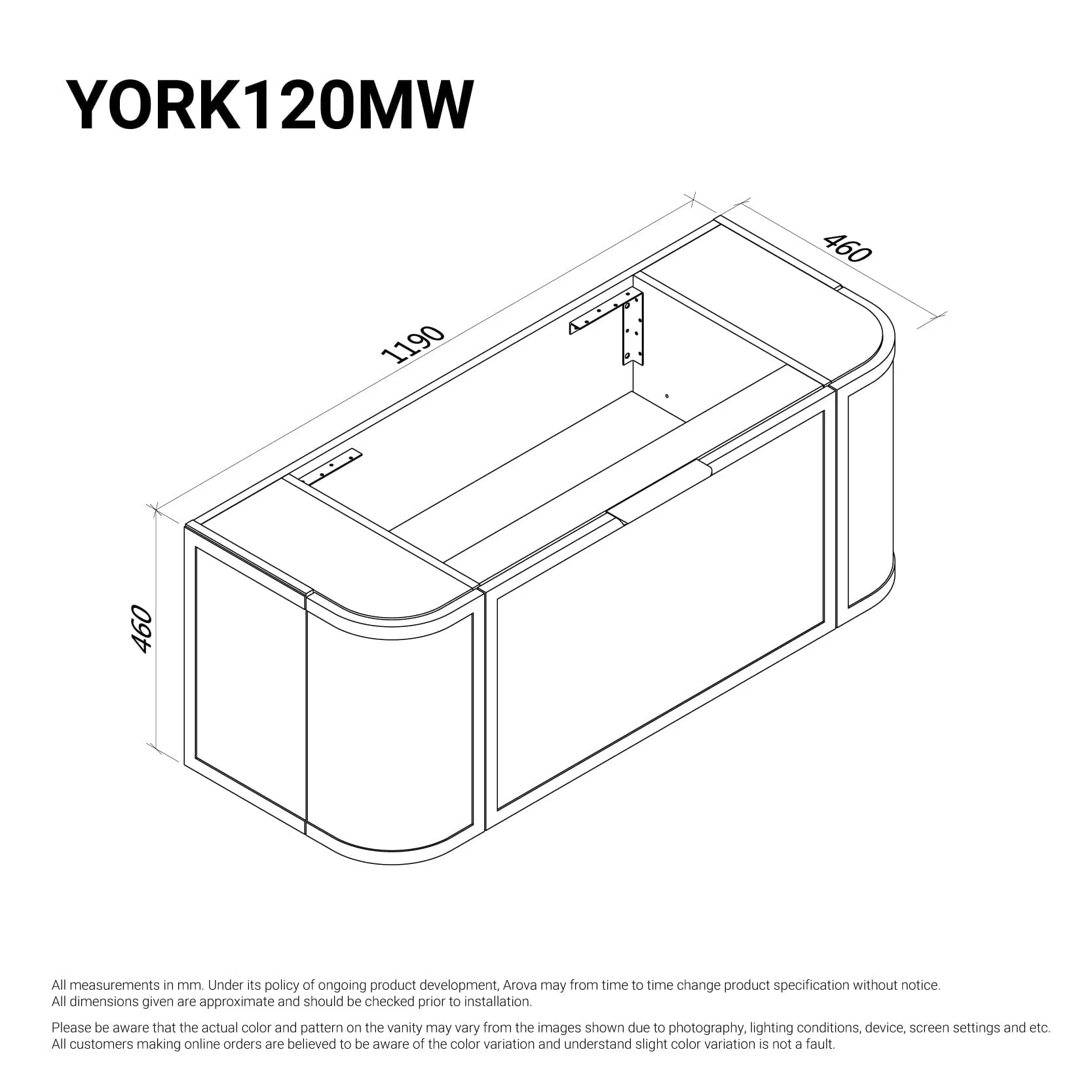 York 1200mm Curved Wall Hung Vanity Matte White