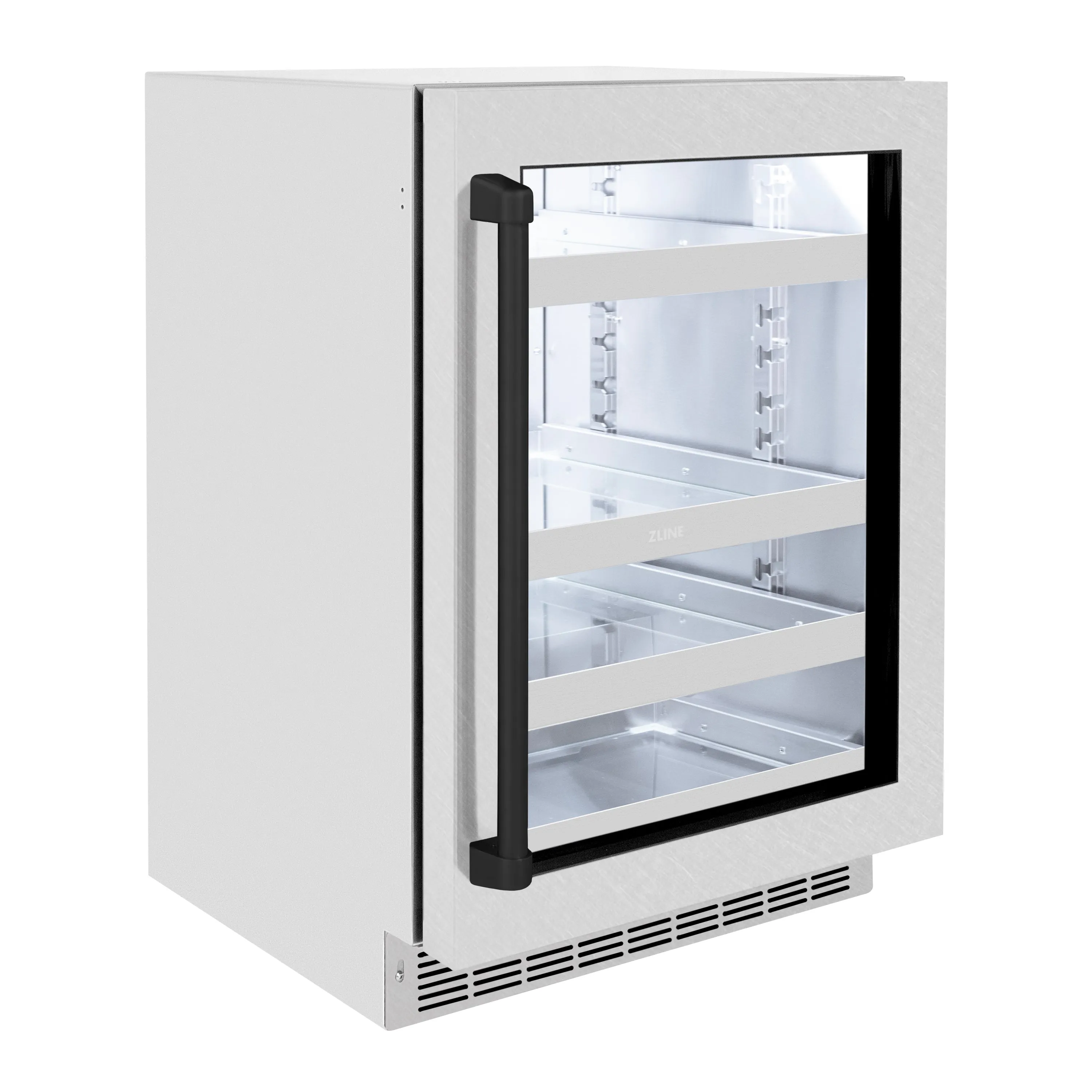 ZLINE Autograph Edition 24 in. Touchstone 151 Can Beverage Fridge With DuraSnow® Stainless Steel Glass Door And Matte Black Handle (RBSOZ-SN-24-MB)